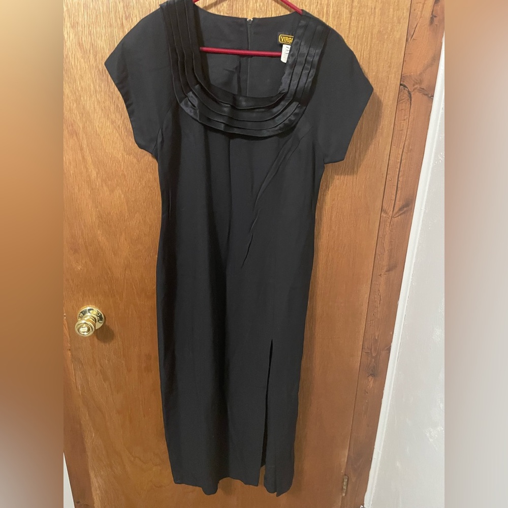 Vintage Virgo Black Midi Dress with Satin Trim